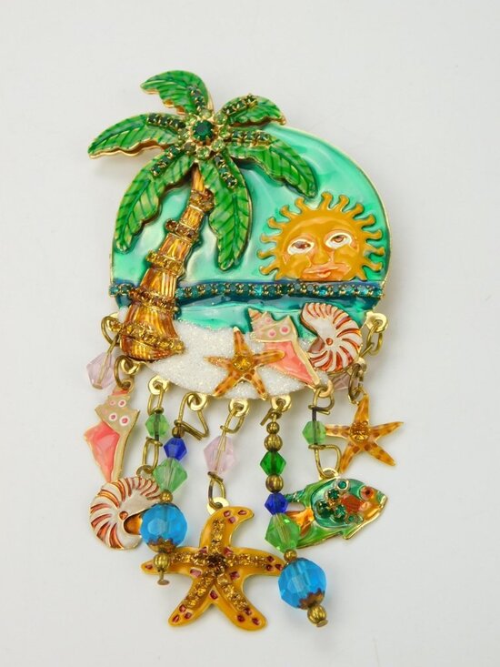 Lunch at The Ritz Jewelry - LATR 2GO Lunch At the Ritz Tropical Beach Brooch Enhancer Pendant Sun Palm 4.5"